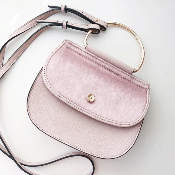 LC LAUREN CONRAD Delice Bag Fuzzy Faux-Fur Flap Crossbody Boho Pale Rose Pink - Picture 1 of 5